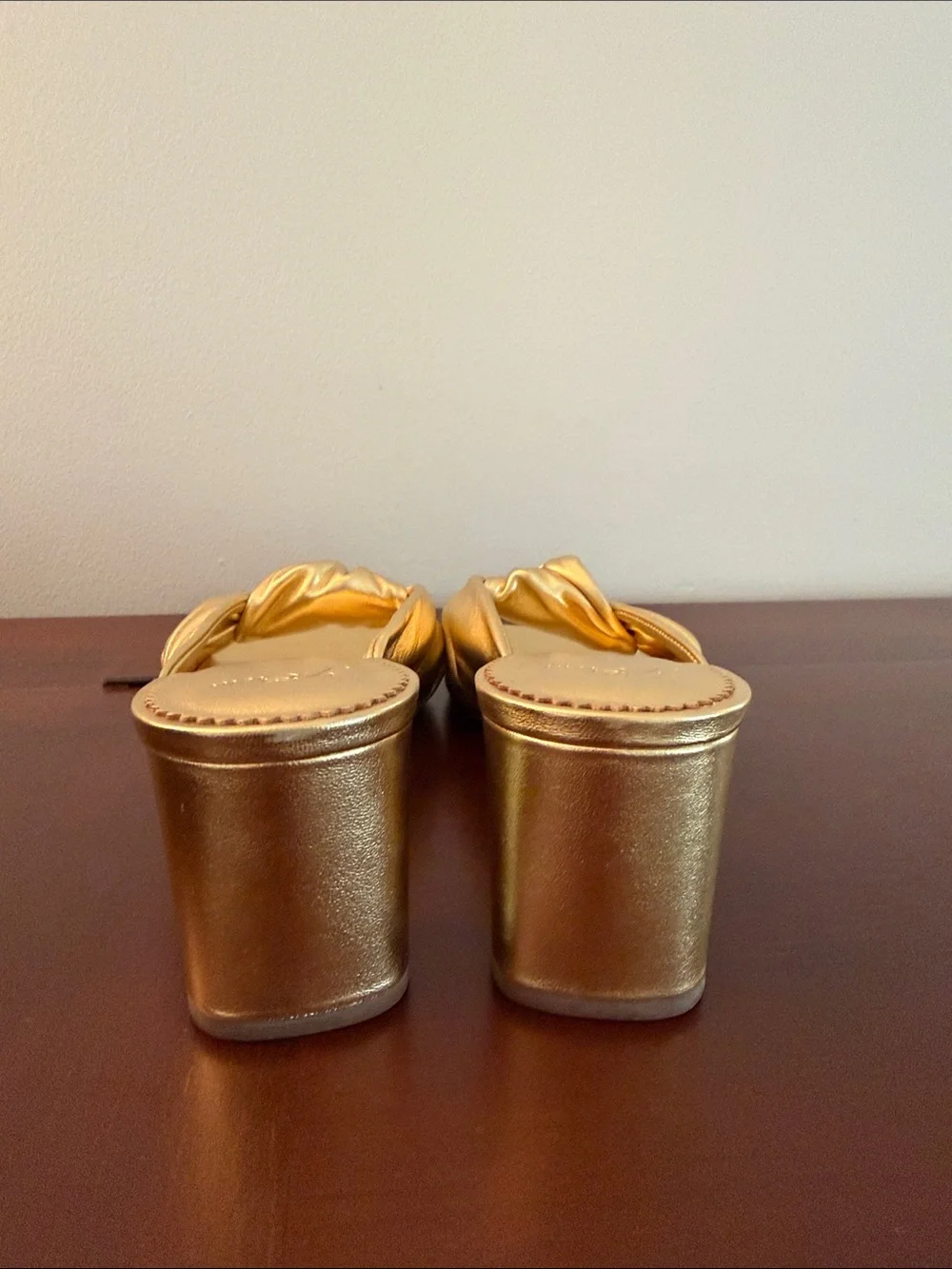 J. Crew Metallic Gold Knot Slide Block Heel Sandals